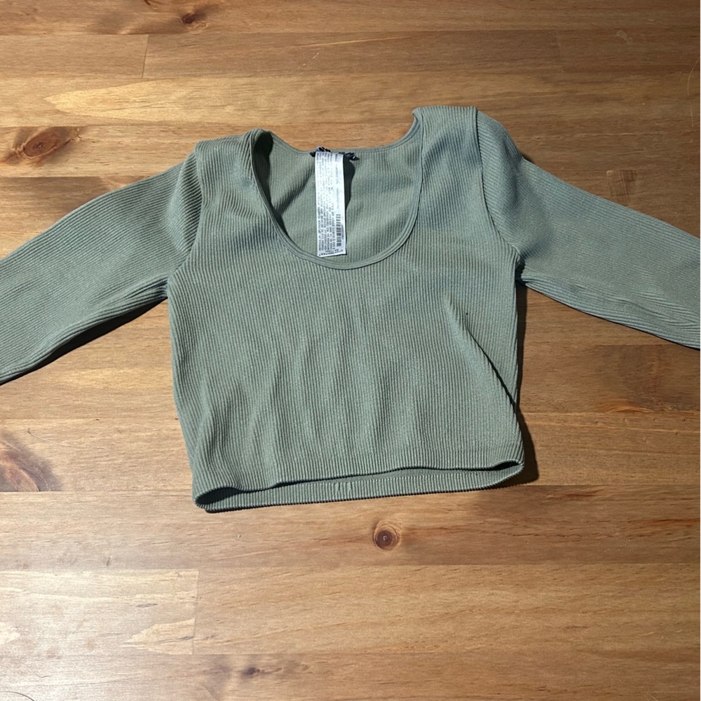 Zara Olive Ribbed Knit Top